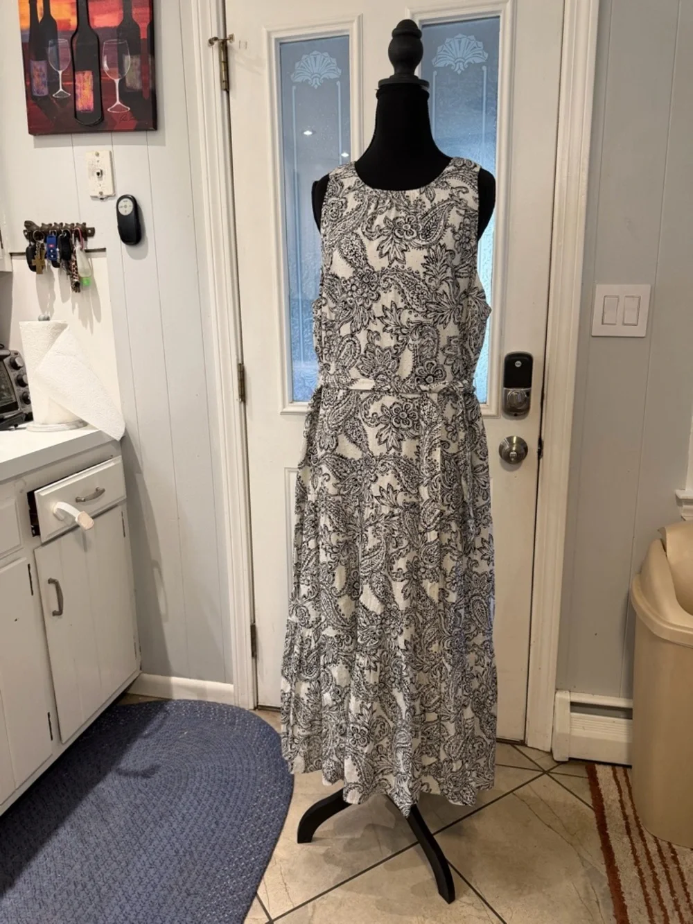 Talbots Black and White Paisley-Print Sleeveless Midi Dress - Picture 2 of 7